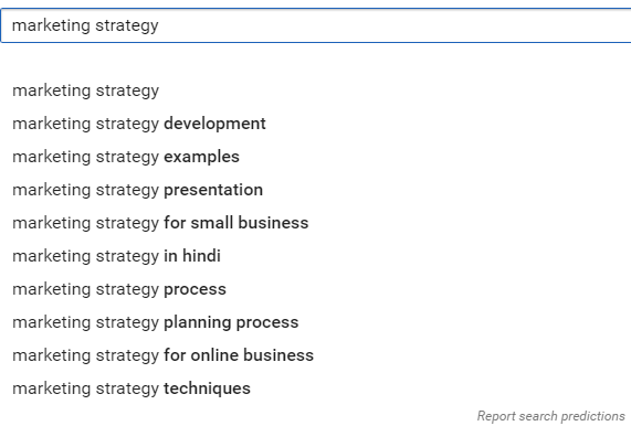 search results with a “marketing strategy” keyword